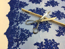 Wedding Lace Royal Blue Flower Lace Corded And Embroider With Sequins On A Mesh By Yard