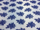 Wedding Lace Royal Blue Flower Lace Corded And Embroider With Sequins On A Mesh By Yard