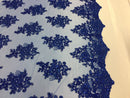 Wedding Lace Royal Blue Flower Lace Corded And Embroider With Sequins On A Mesh By Yard