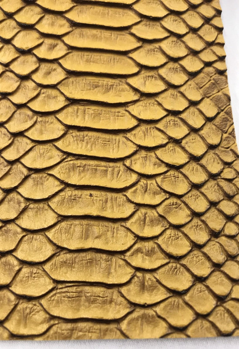 Vinyl Fabric - GOLD Faux Viper Snake Skin Leather Upholstery - 3D Scales - By The Yard