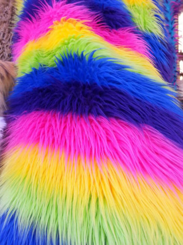 Faux Fur Fabric - Rainbow Striped Multi-Color Decoration Soft Furry Fabric 60" Wide By The Yard
