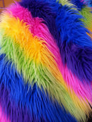 Faux Fur Fabric - Rainbow Striped Multi-Color Decoration Soft Furry Fabric 60" Wide By The Yard
