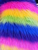 Faux Fur Fabric - Rainbow Striped Multi-Color Decoration Soft Furry Fabric 60" Wide By The Yard