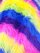 Faux Fur Fabric - Rainbow Striped Multi-Color Decoration Soft Furry Fabric 60" Wide By The Yard