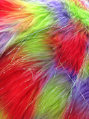Faux Fur Fabric - Multi-Color Sparkling Fake Fur Decoration Soft Furry Fabric 60" Wide By The Yard