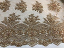 Beaded - Skin - Embroidered Floral Design Fancy Sequins Fabric with Beads Sold By The Yard