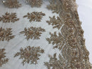 Beaded - Skin - Embroidered Floral Design Fancy Sequins Fabric with Beads Sold By The Yard