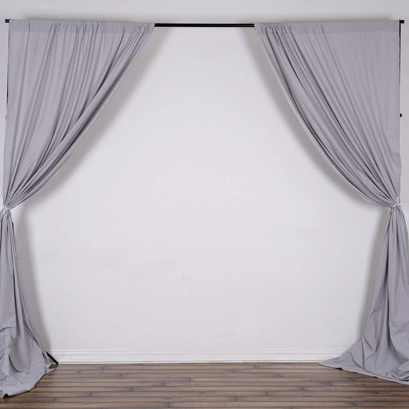 5 Feet x 10 Feet - Silver - Polyester Poplin Backdrop Drape Curtains, Photography Decor 1 Pair