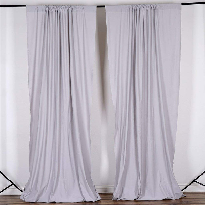 5 Feet x 10 Feet - Silver - Polyester Poplin Backdrop Drape Curtains, Photography Decor 1 Pair
