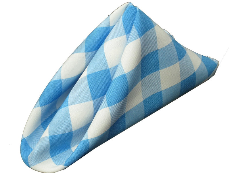 Checkered Napkins - Turquoise - 15-Inch Polyester Napkins (1-Dozen) Checkered Napkins