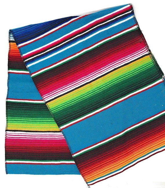 Mexican Sarape - Turquoise - Table Runner 14" Wide by 84" Long Table Runner/Fiesta Table Runner