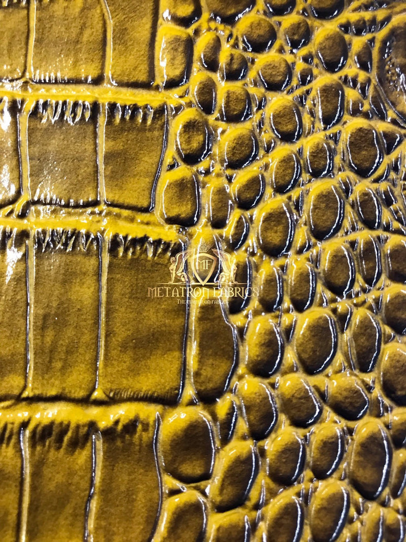 Crocodile Faux Leather Vinyl - Gold - Fabric 3D Scales Vinyl Crocodile Sold By Yard