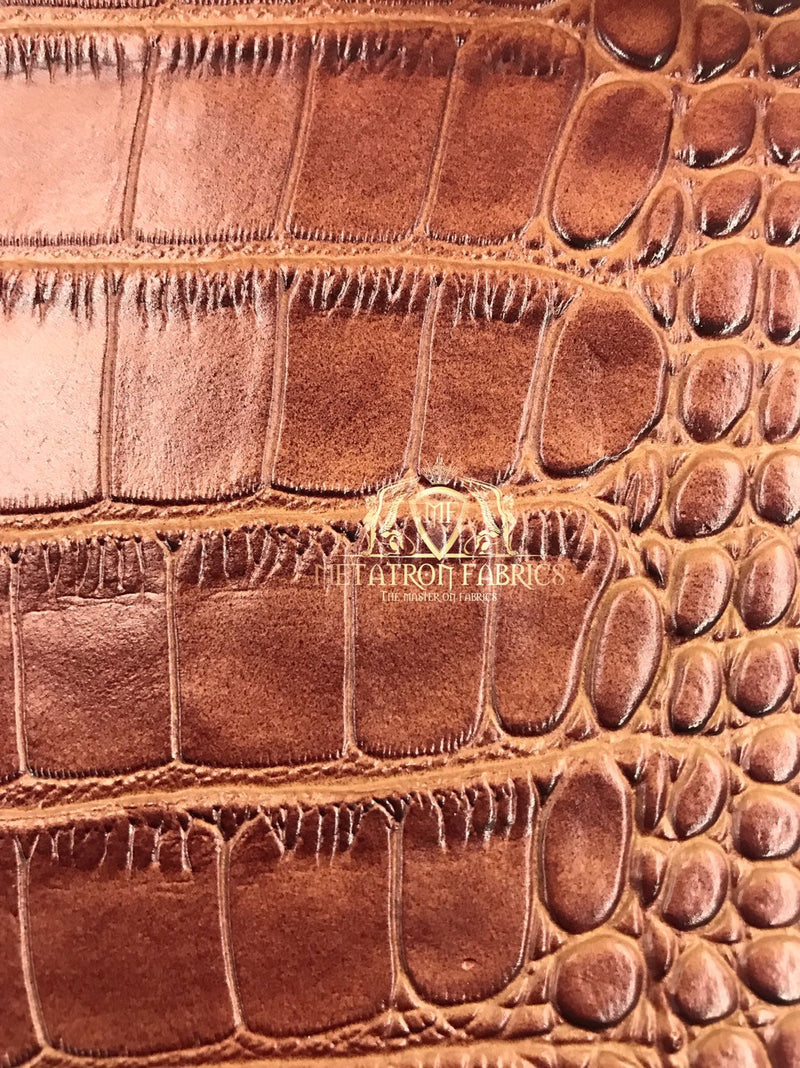 Crocodile Faux Leather Vinyl - Brown - Fabric 3D Scales Vinyl Crocodile Sold By Yard