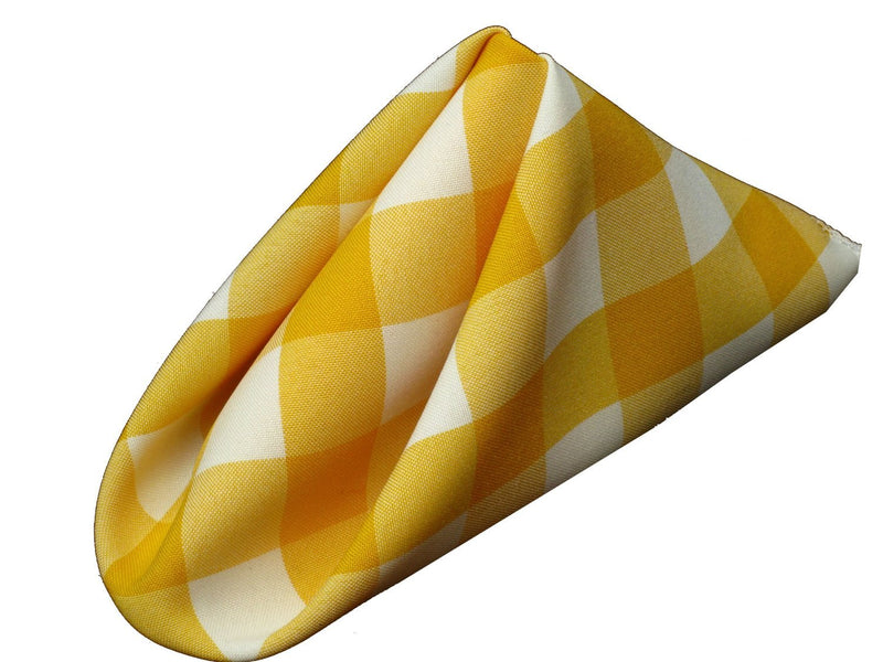 Checkered Napkins - Yellow - 15-Inch Polyester Napkins (1-Dozen) Checkered Napkins