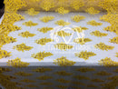 Lace Fabric - Gold / Yellow - Corded Flowers Embroidery With Sequins On Mesh Sold By The Yard