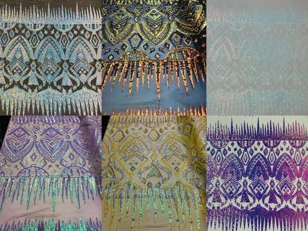 Aztec Sequins Fabric - 4 Way Stretch Aztec Sequins Design Fabric - Pick Color - 25 Yard Roll
